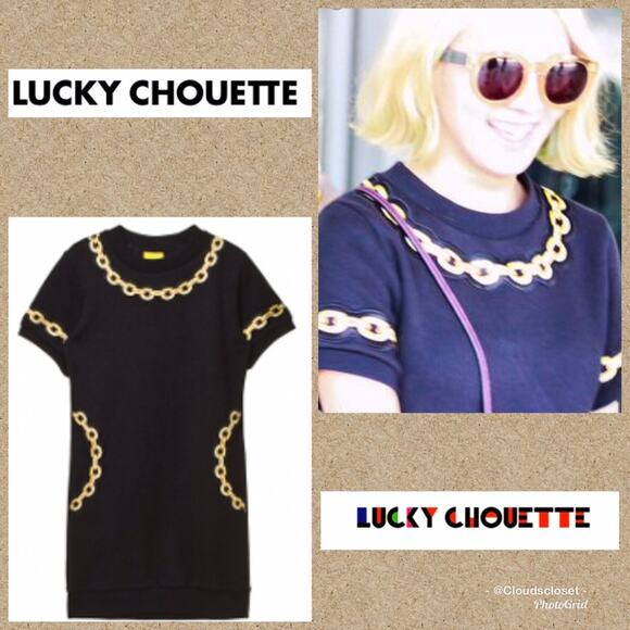 LUCKY CHOUETTE Navy SS Knit Dress CHAIN DETAIL - Picture 4 of 8